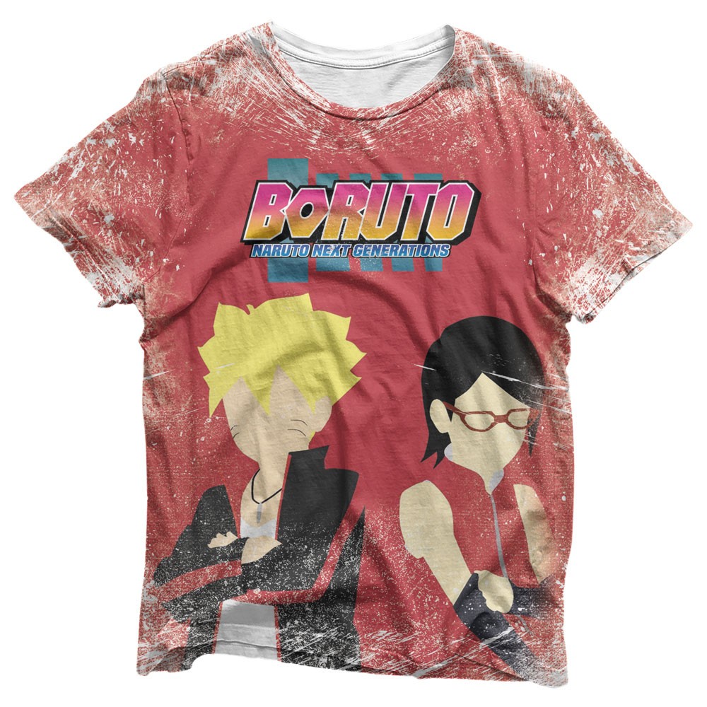 Camisa Boruto & Sarada Arte Logo - Camisas Boruto Estampa Total