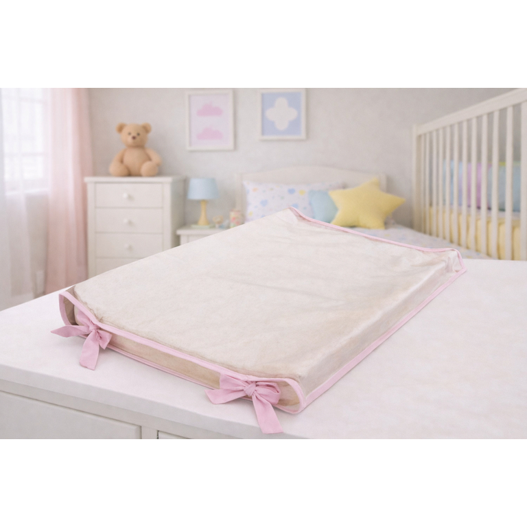 Trocador de Cômoda Para Bebê Modelo Americano Luxo Linho 100% Algodão Plastificado 68 x 45 x 10 Cm