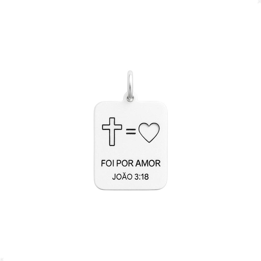 Pingente Prata 925 Plaquinha  Foi Por Amor  Design Premium