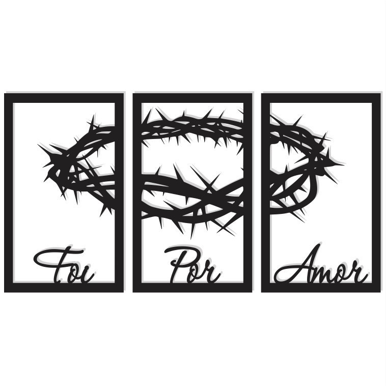 Conjunto de Quadros Vazados Coroa de Cristo Foi Por Amor Decoração Mandala MDF 3mm
