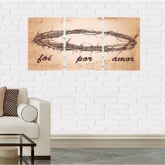 Kit Quadros Decorativo Mosaico  foi por amor 3 peças 20x30 mdf alta qualidade