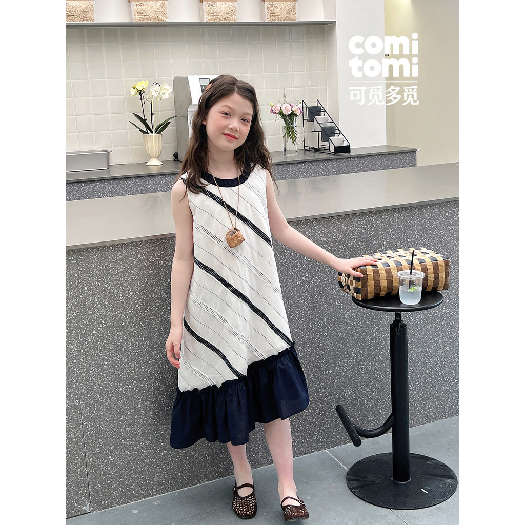 Crianças costura vestido meninas estilo ocidental colete vestido grandes crianças sem mangas saia longa meninas 2026 ver