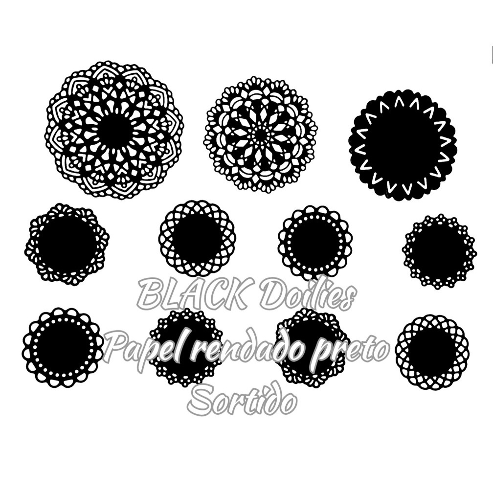 MINI Papel Rendado (Doily) na cor preta para scrapbook, decoração de cartões, decoração de convites, presentes e festas.