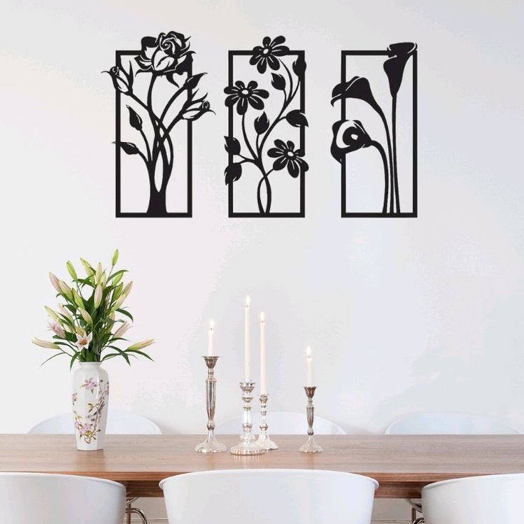 Kit 3 Quadros Decorativos Flores Rosas MDF 3mm Aplique de Parede Decoração Sala Quarto Escritório