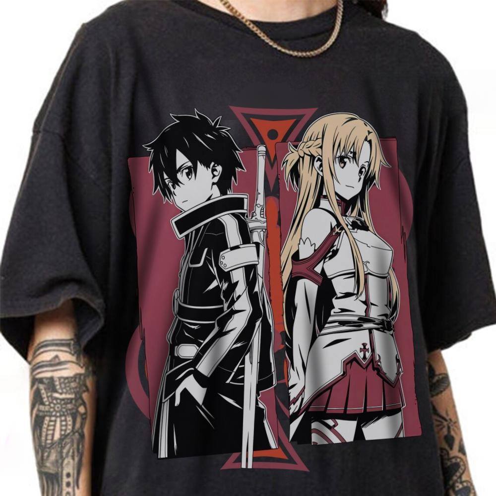 Camiseta Masculina Feminina Estampa Sword Art Online Kirito e Asuna Anime T-shirt Unissex Streetwear Premium Algodão