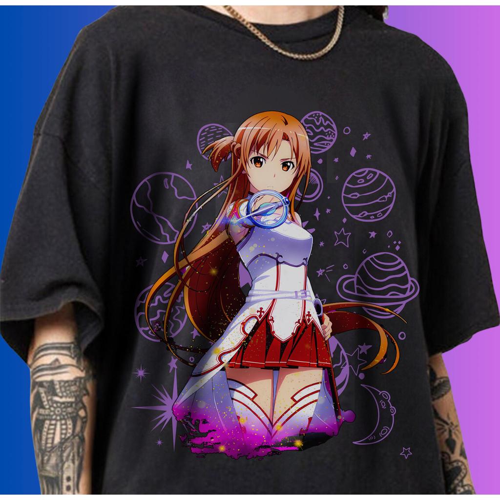 Camiseta Masculina Feminina Anime Sword Art Online Asuna Espaço Planetas Degradê T-shirt Unissex Premium Algodão