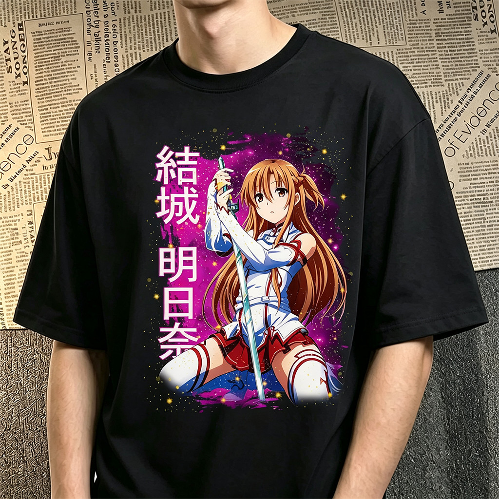 Camiseta Unissex Oversized Estampa Asuna Yuuki Sword Art Online Anime Mangá Geek Confortável Casual