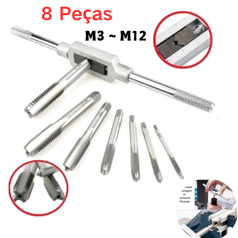 Kit de torneira, com torneira giratória 8 peças M3 a M12 rosca aberta - Variação: