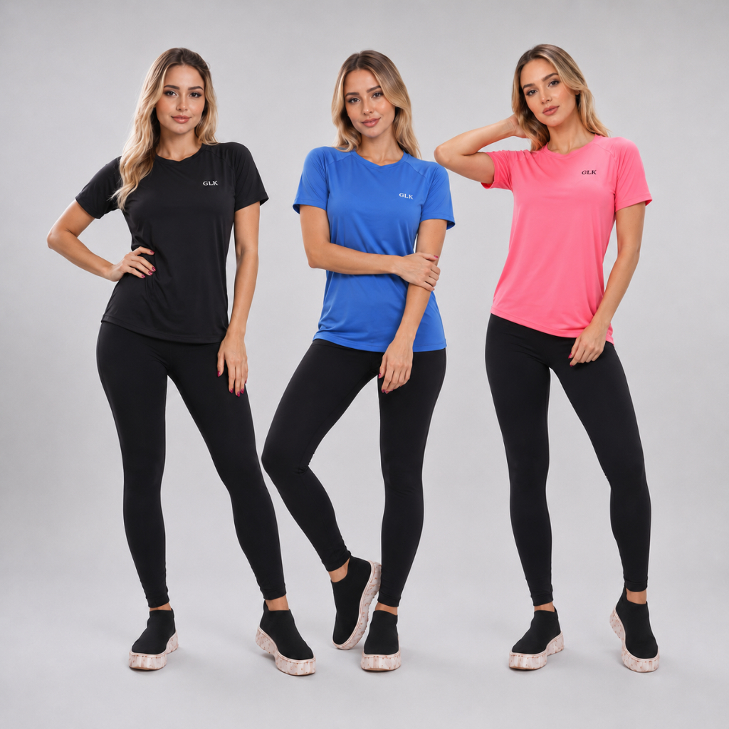 Kit 3 Camiseta Feminina Manga Curta Para Treino Academia Corrida Caminhada Baby Look Mulher - GLK Sports