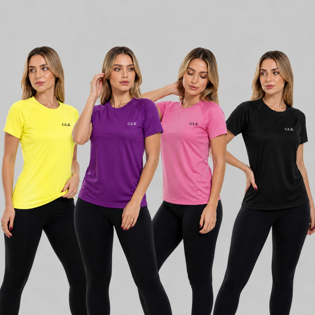 Kit 4 Camiseta Feminina Manga Curta Para Treino Academia Corrida Caminhada Baby Look Mulher - GLK Sports