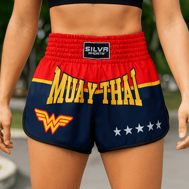 Short Muay Thai Feminino Mulher Maravilha Treino Luta Academia Kickboxing Box Fitness Modelo Premium