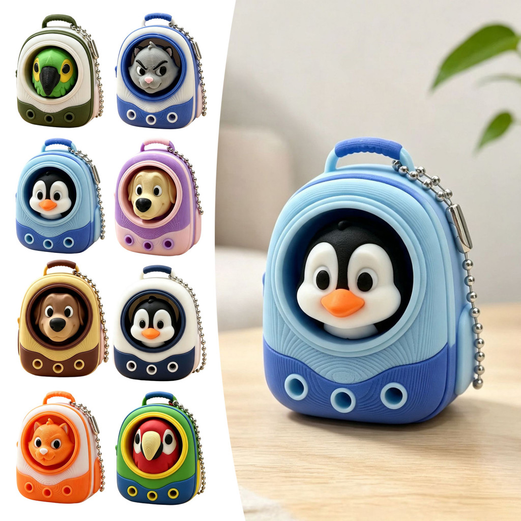 Fidget Clicker Toy Office Desk Toys Backpack Dog Cat Penguin Parrot Finger Stress Relief Keychain Cute Decorative Handba
