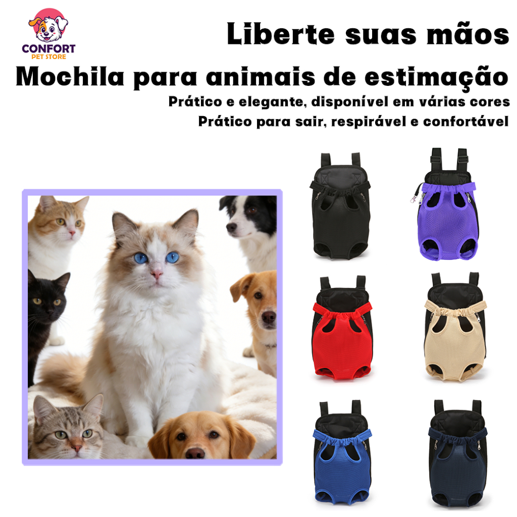 Mochila Bolsa Canguru para Transporte Passeio Pet Cachorro Gato Médio e Pequeno Porte/Carregar um animal de estimação