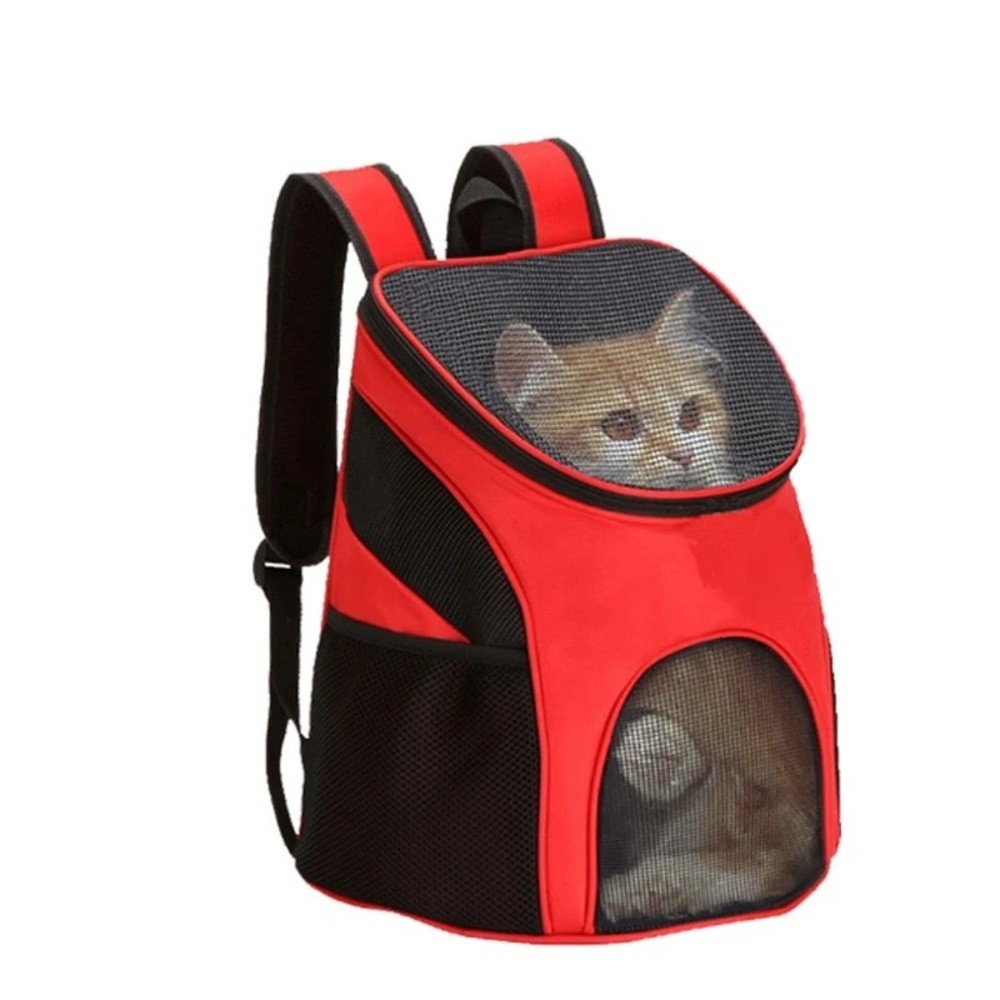 Mochila de Transporte para Cães e Gatos Vermelha, Tecido Oxford e Malha Respirável, Bolsa Canguru 30x24x32 cm com