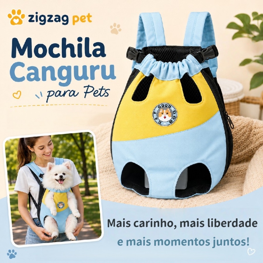 Mochila Canguru Pet 2 em 1 Frente e Costas Respirável para Cães e Gatos Pequenos Passeio Viagem