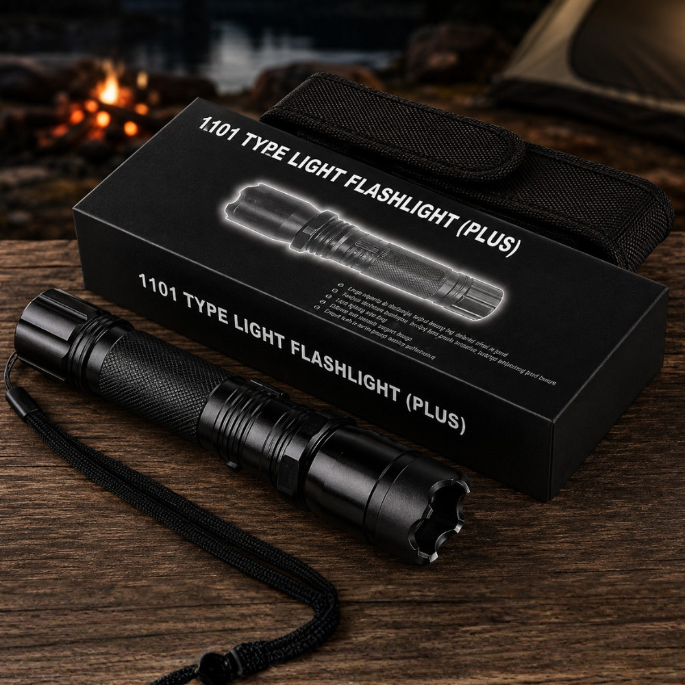 Lanterna Tática LED Type 1101 Light Flashlight Recarregável Potente com Alça de Pulso
