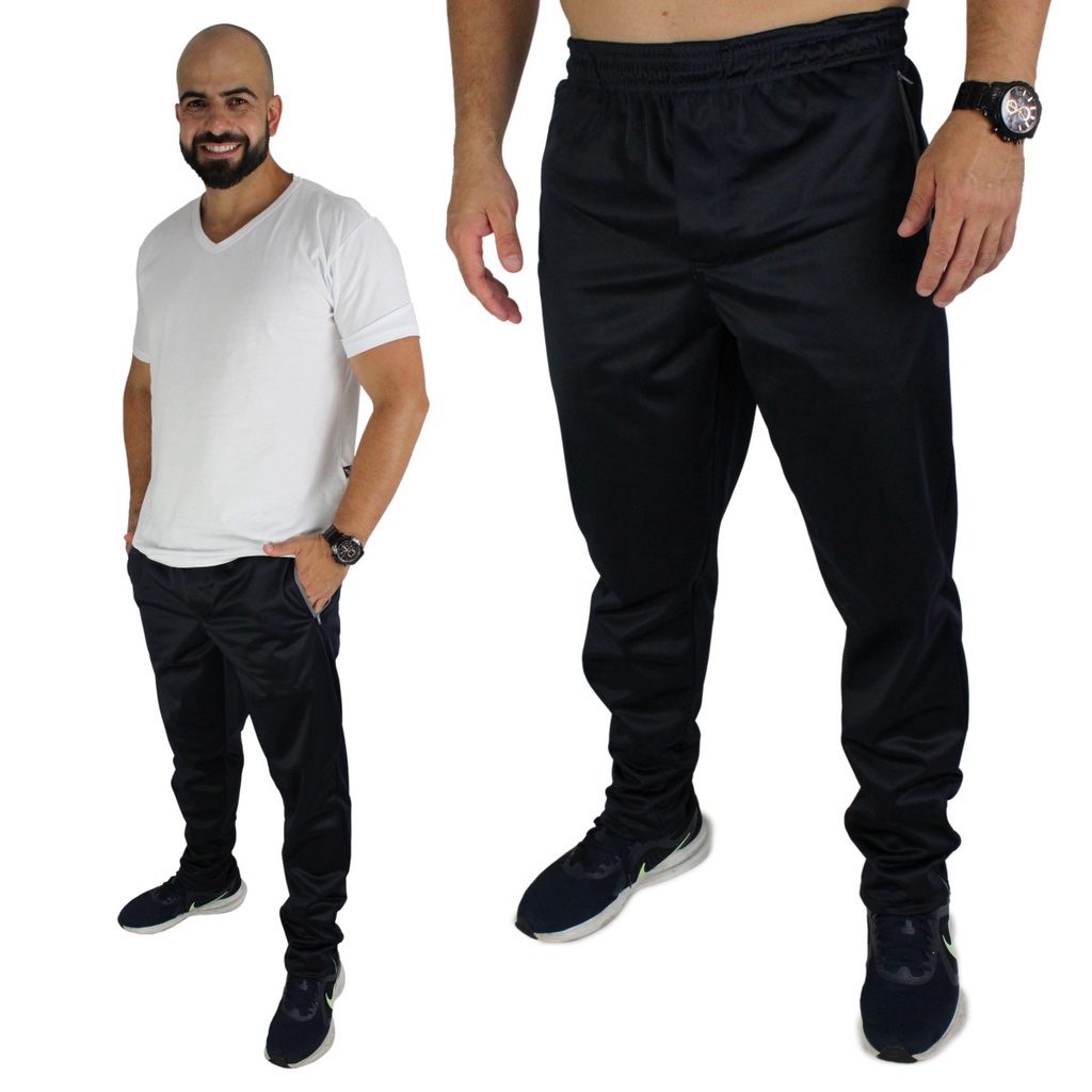 Calça Masculina 3 bolsos Com Ziper Tecido Helanca Felpada Quente Sport Treino Academia
