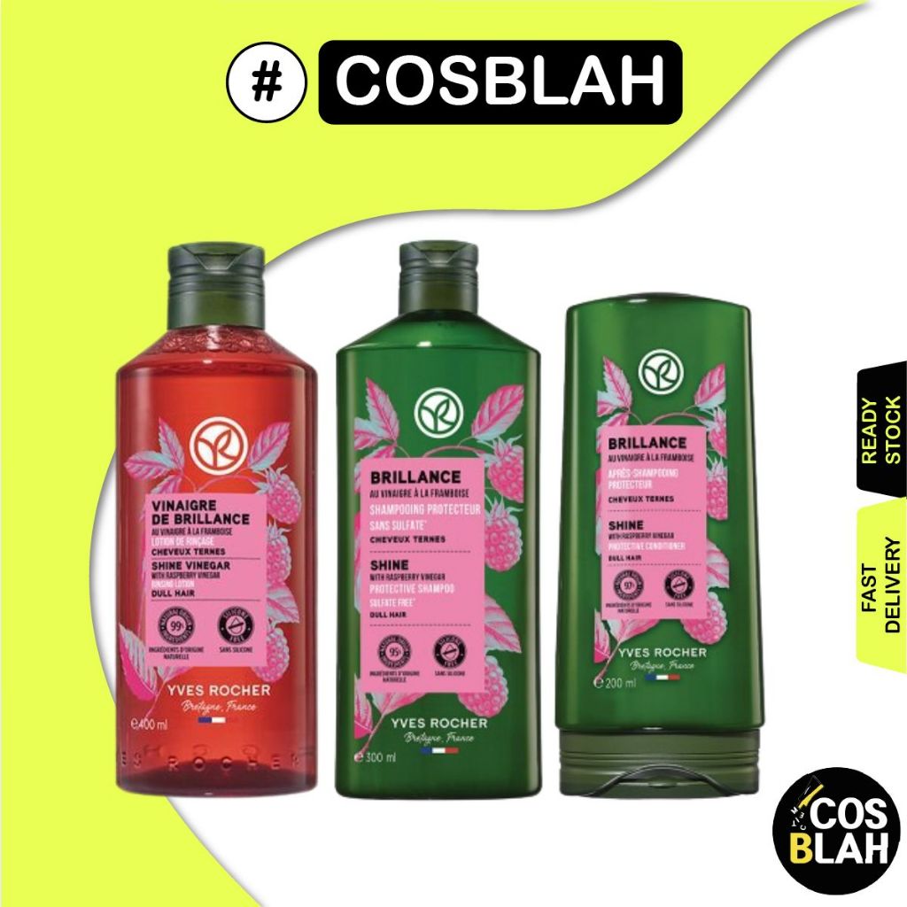 Yves Rocher Shampoo Brilho Framboesa 300ml/Condicionador 200ml/Vinagre 400ml