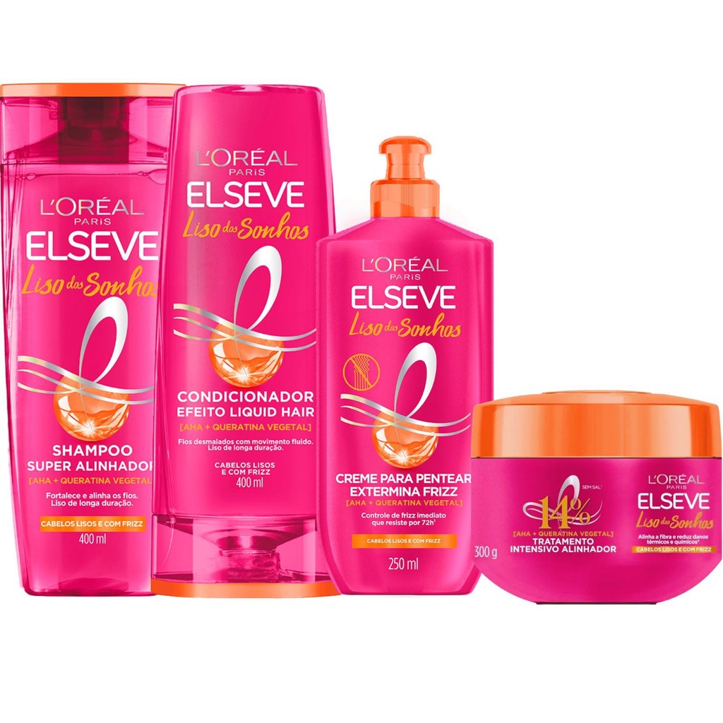 Kit Elseve Liso Dos Sonhos Shampoo 400ml+Condicionador 400ml+Máscara 300g+Creme Pentear 250ml