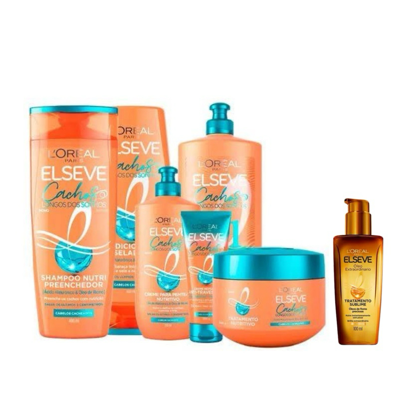 Kit 400ml Elseve Cachos Longos dos Sonhos-Sh+Cond+Cr Not 200g+Cr3em1+Cr de Trat 300g+Cr de Pent 250ml+Óleo Extr. 100ml)