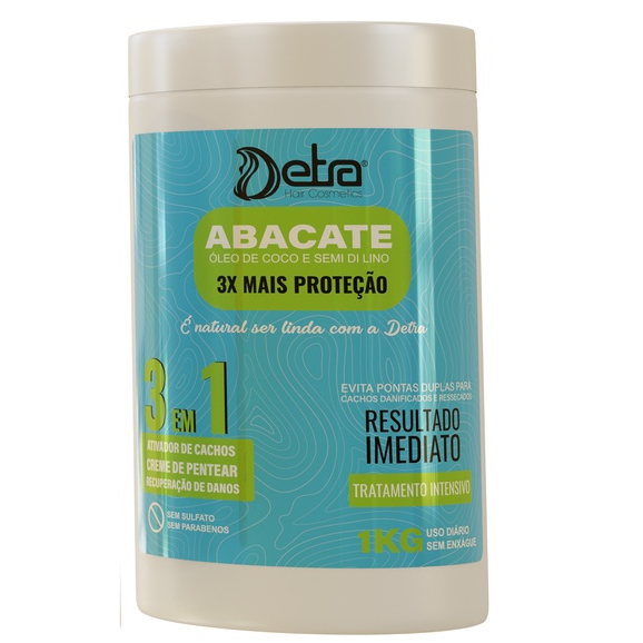 Ativador de Cachos Abacate e Coco 3x1 1kg Detra Hair Cosmeticos Definição Cabelo Cacheado