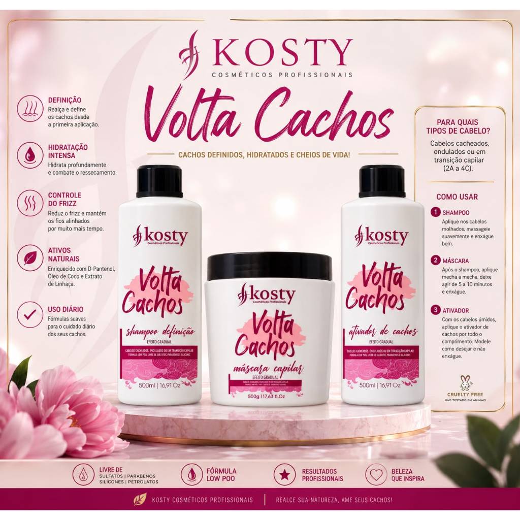 kit volta cachos KOSTY PARA CABELOS EM TRANSIÇÃO CACHEADAS E ONDULADAS
