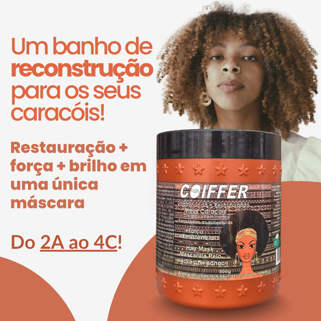 Máscara Vitaminando e Reestruturando Meus Caracóis 500g Coiffer - Reconstrução Para Cacheados E Crespos 2A a 4C