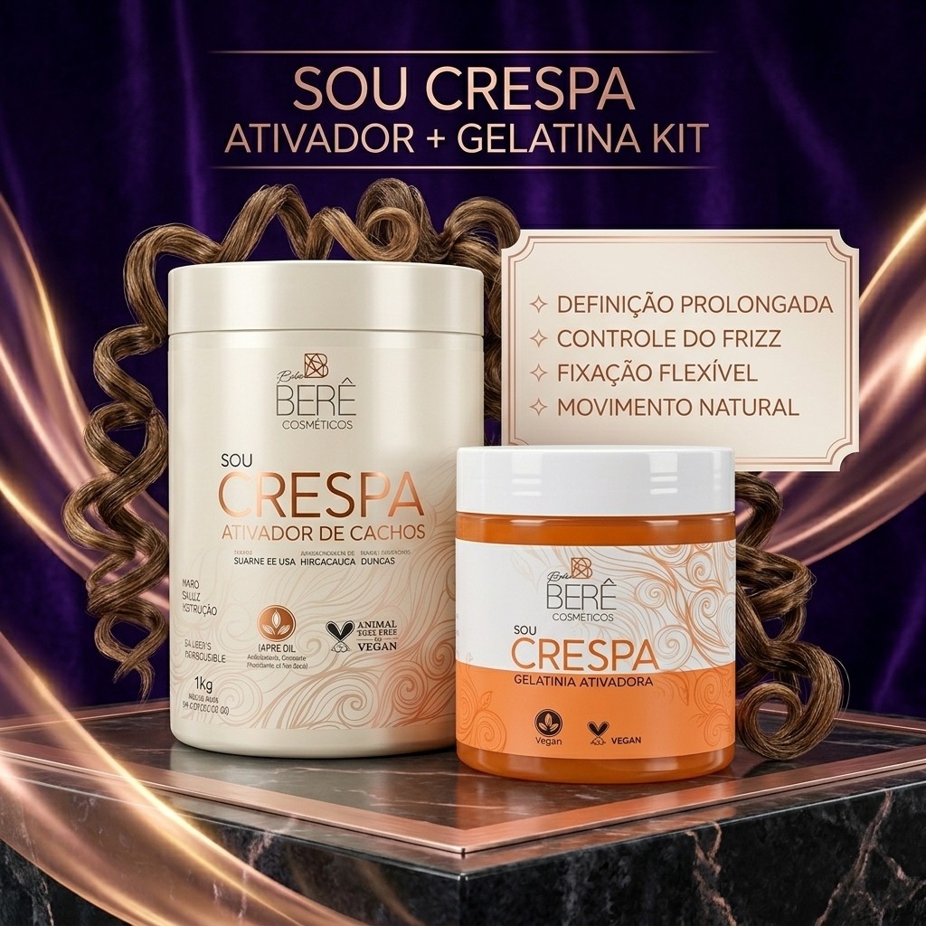 Kit Ativador de Cachos + Gelatina Capilar Sou Crespa Definição Finalização Cabelos Cacheados e Crespos