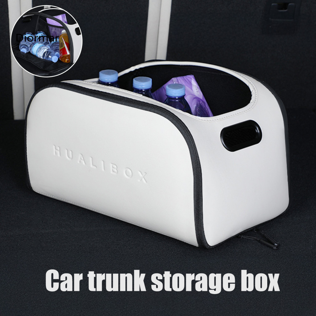 Car Trunk Organizer Seat Storage Box Capacity for Passenger – Faux Leather with Wide Opening Container Perfect for Tid