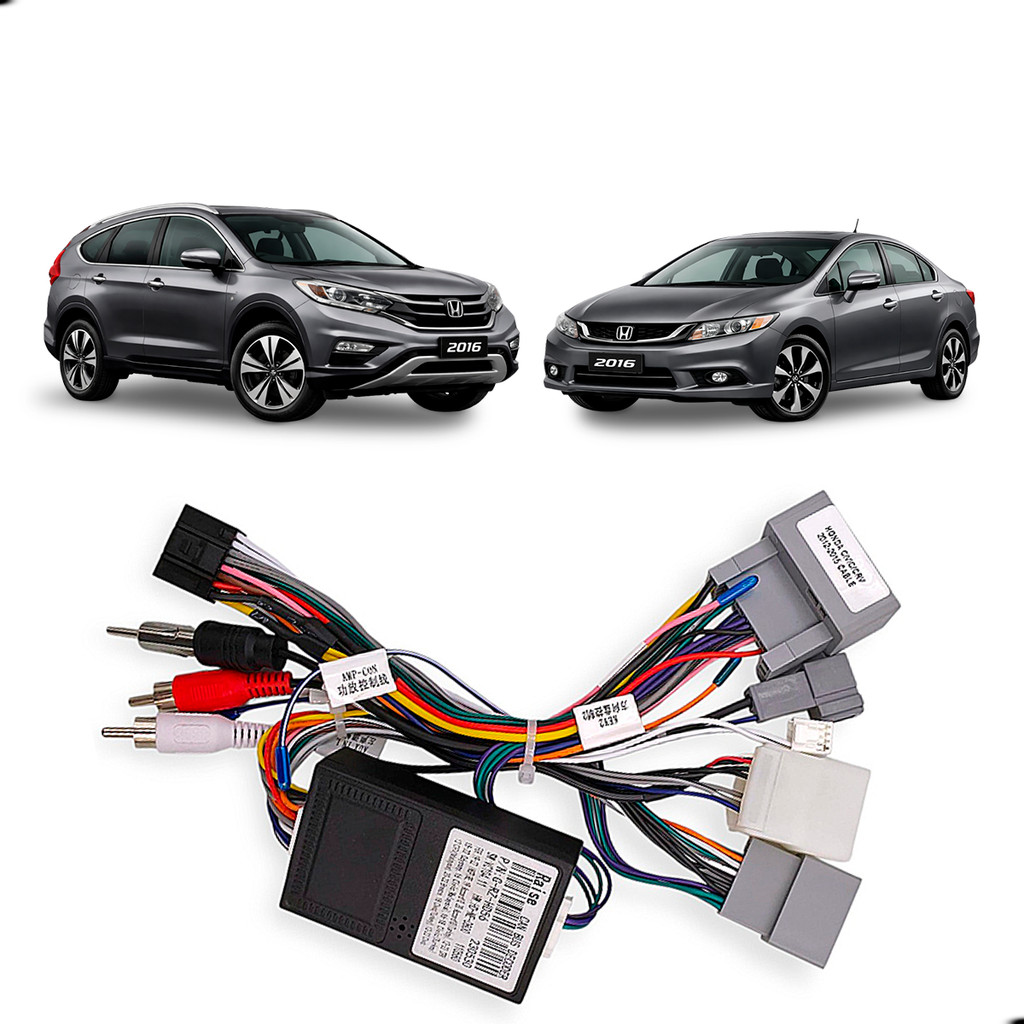 Chicote Conector Canbus Multimídia Honda Civic CR-V 2012-2016 16 Pinos Plug and Play Compatível Android Auto Carplay