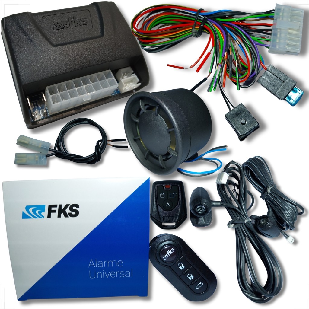 ALARME AUTOMOTIVO LINHA FIAT COM CHAVE CANIVETE E BLOQUEADOR COMPLETO FKS UNIVERSAL VEICULAR