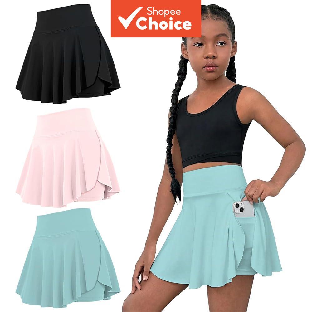 3CPS SET Short Saia Esportiva Feminina com Shorts por Baixo, Saia de Tênis de Cintura Alta, Saia Escolar com Babados de