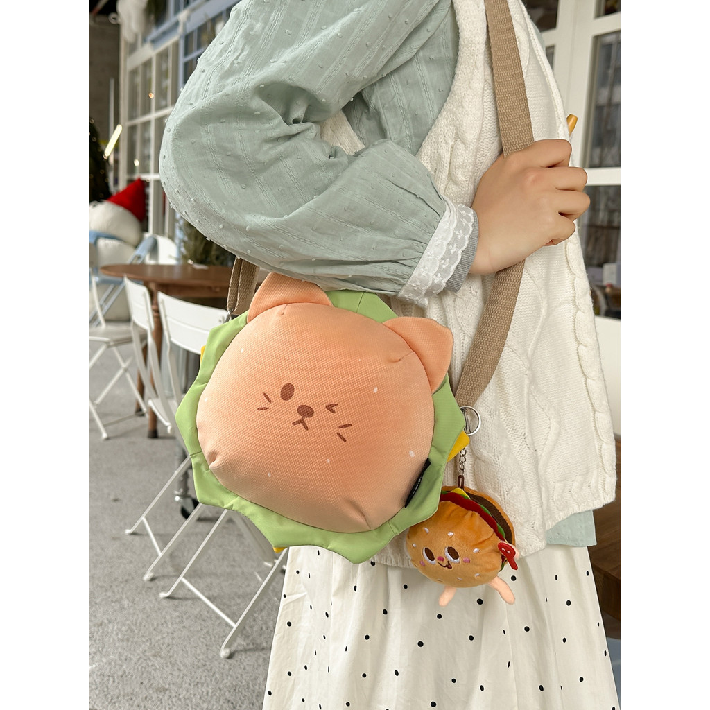 Versão coreana dos desenhos animados hambúrguer saco do mensageiro estudante macio menina lona pequeno saco Design japon