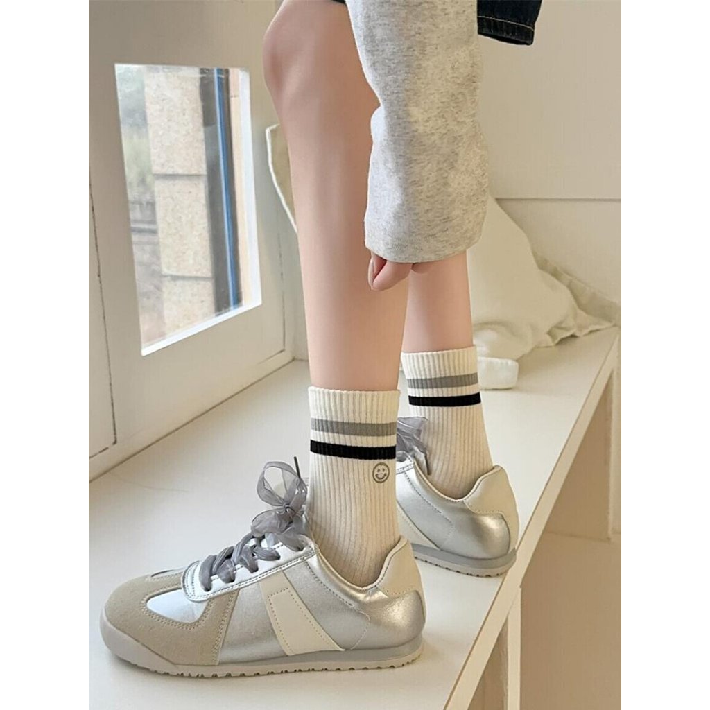 Meias listradas femininas primavera outono novo estilo tubo médio algodão puro ins na moda versão coreana esportes japon