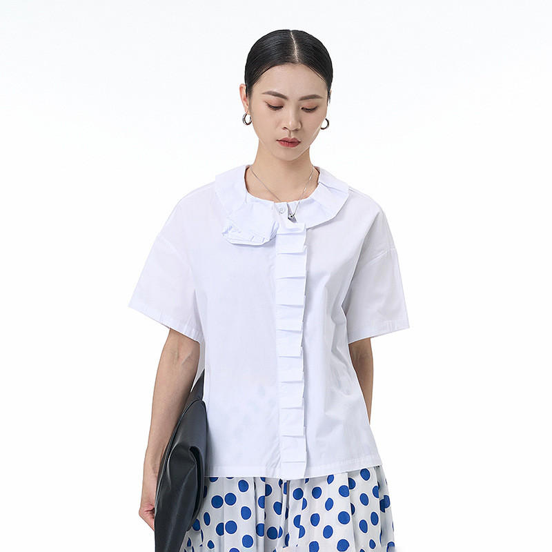 Olhos grandes [Roupas femininas estilo Yamamoto] Camisa de manga curta-2026 Verão Irregular na moda versão coreana japon