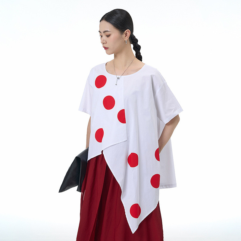 Olhos grandes [Roupas femininas estilo Yamamoto] Camisa de manga curta-2026 Verão Irregular na moda versão coreana japon