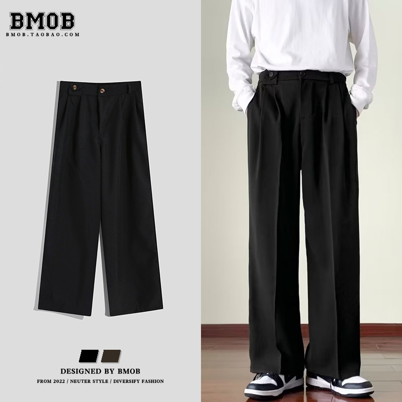 Bmiob calças de cintura alta de perna larga masculina high-End Street Wear versão coreana verão estilo fino estilo japon