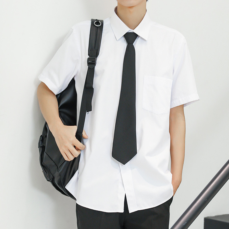 Verão DK uniforme masculino de manga comprida camisa branca gravata estudante versão coreana na moda bonito Casual japon