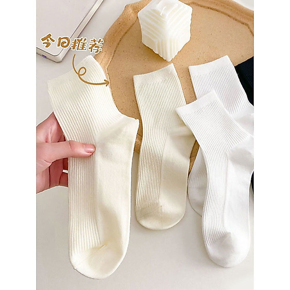 Meias femininas tubo médio verão estilo fino ins na moda All-match versão coreana cor sólida pilha meias branco JK japon