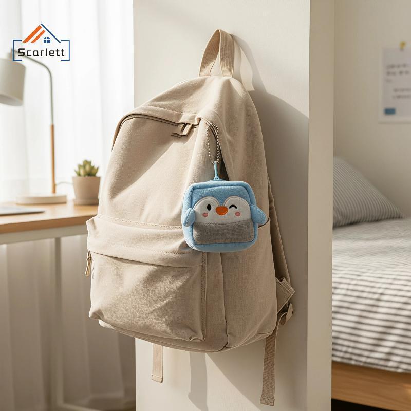 [Scarlett] Bolsa De Moedas De Pelúcia Quadrada De Pinguim Fofo Mini Armazenamento Com Zíper Macio Carteira Pequena Portá
