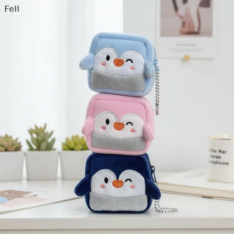 [Fel] Mini Bolsa De Moedas De Pinguim De Pelúcia Fofa Quadrada Com Zíper Pequena Armazenamento Carteira Portátil Macia P