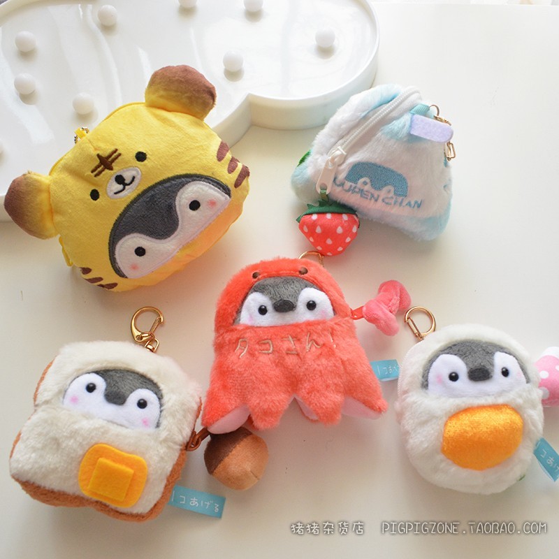 Japonês bonito energia positiva pinguim fone de ouvido de pelúcia pequeno saco moeda charme menina crianças presente ani