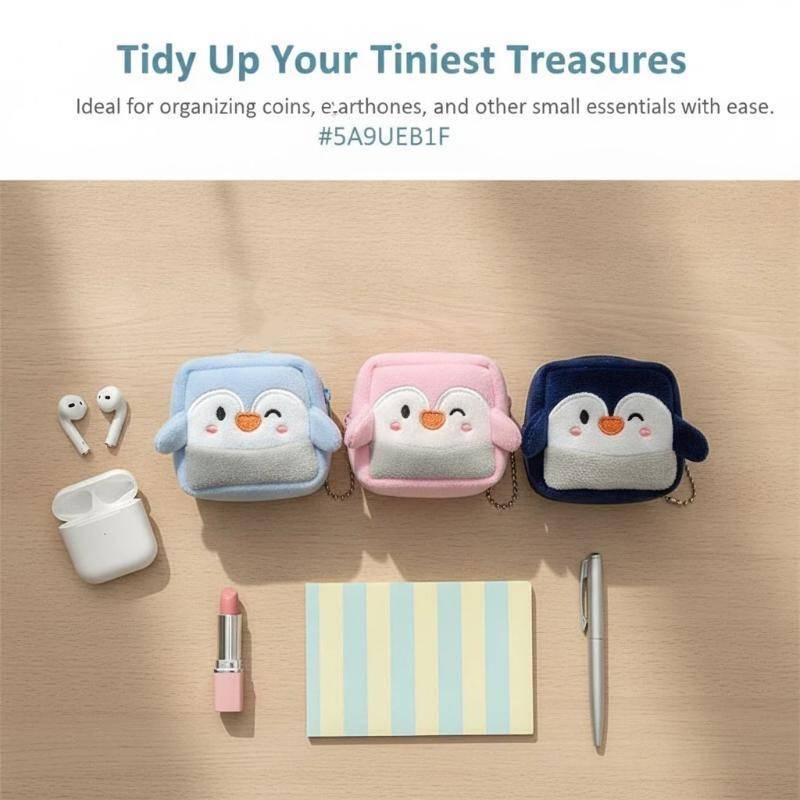 [gavinyears] Bolsa De Moedas De Pelúcia Quadrada De Pinguim Fofo Mini Armazenamento Com Zíper Macio Carteira Pequena Por