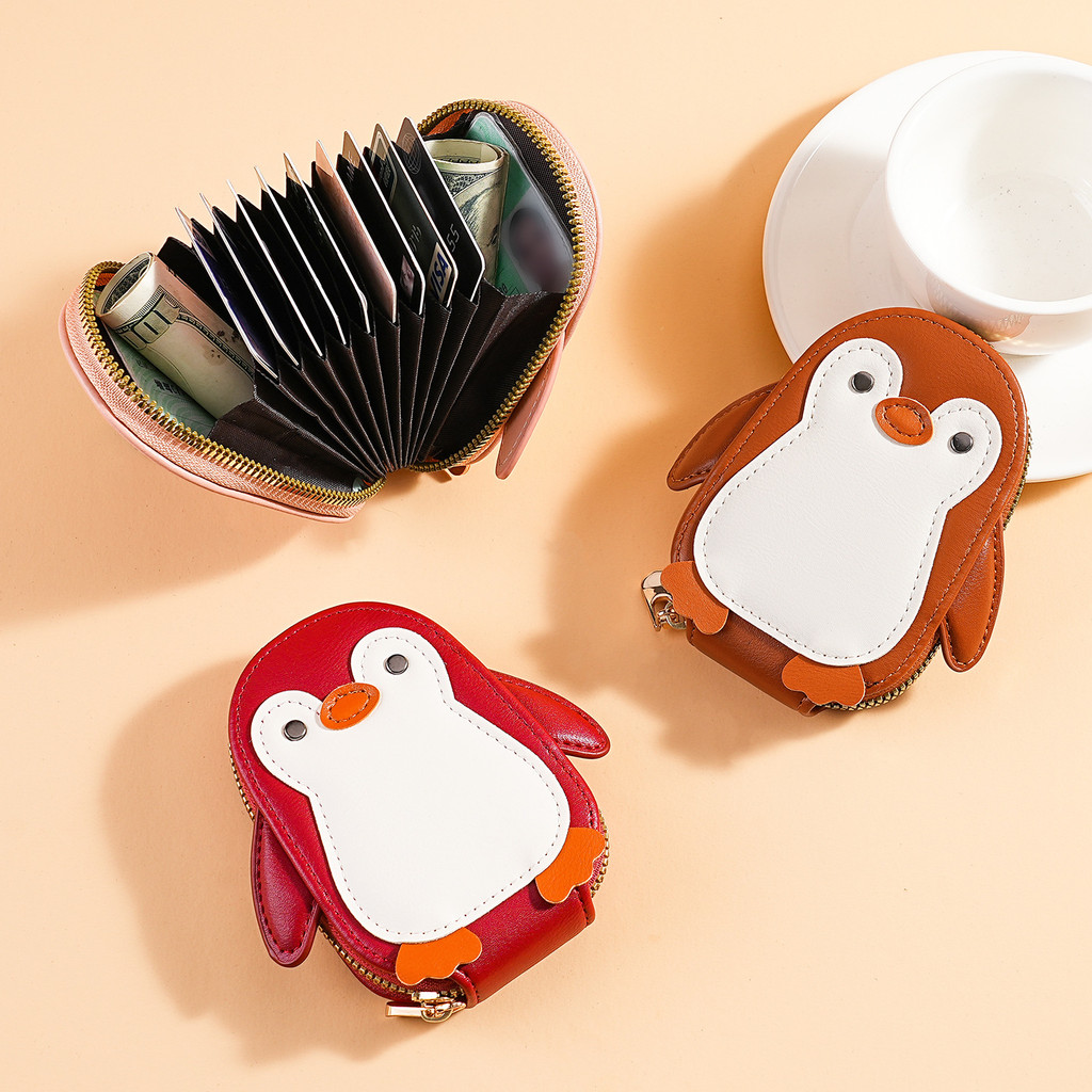 Bolsa Pequena de Pinguim de Desenho Animado, Estilosa, em PU, Porta-Moedas, Estilo Coreano, Porta-Cartões Acordeão, Gran