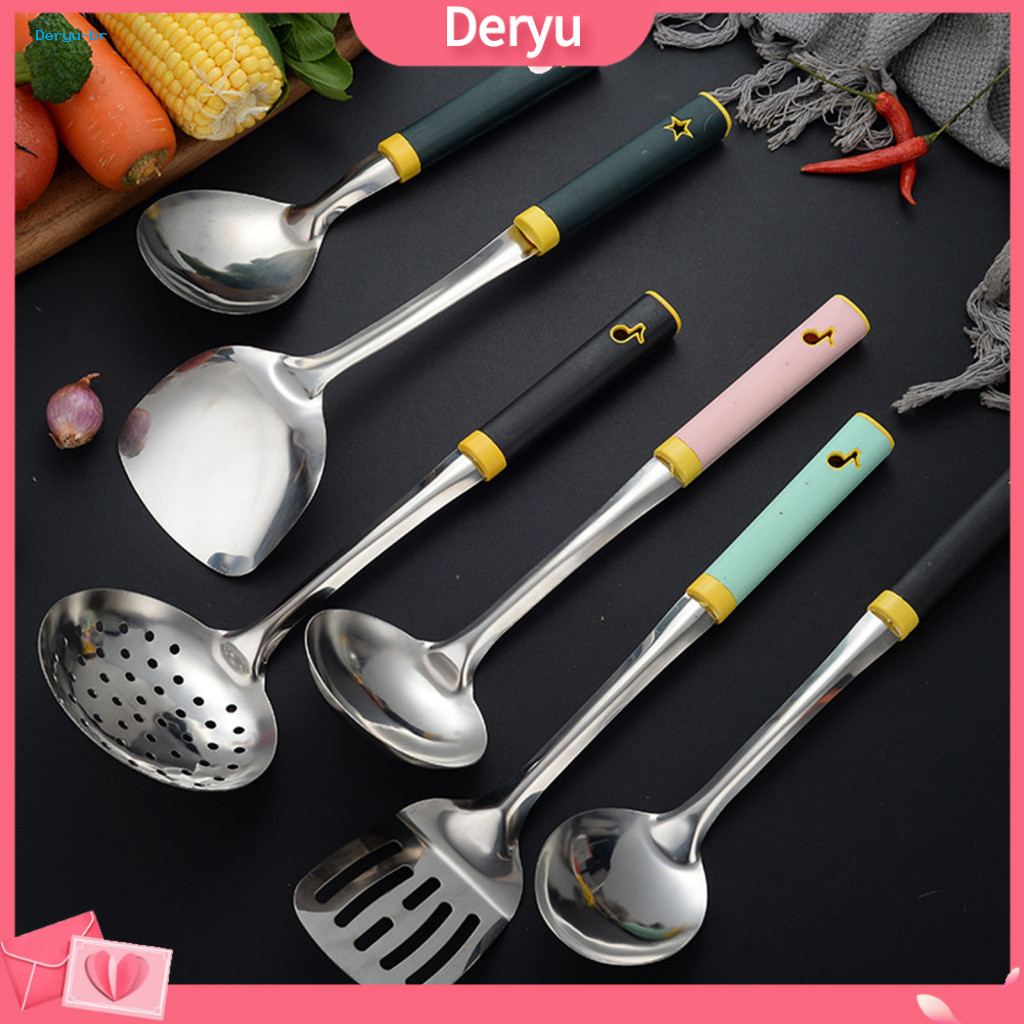 Heavy Duty Stainless Steel Turner Kitchen Utensils Set – Heat-resistant Spatula Slotted Rice Spoon Soup Ladle with Lon