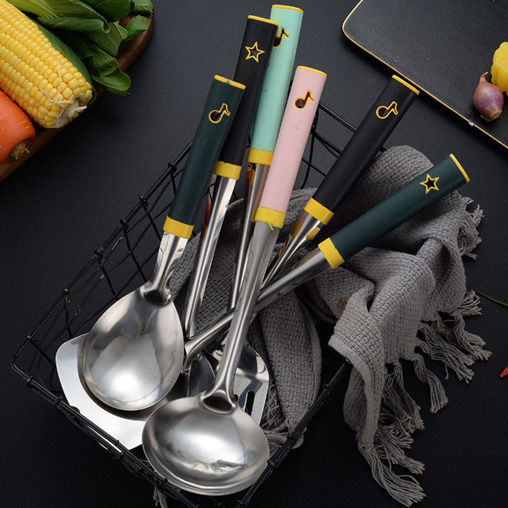 Kitchen Gadgets for Stir Fry Stainless Steel Utensils Set – Heat-resistant Spatula Slotted Turner Rice Spoon Soup Ladl