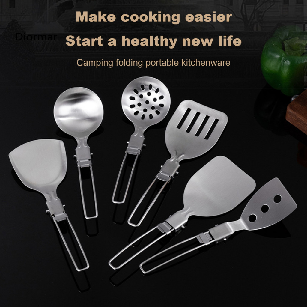 Portable Cooking Turner Stainless Steel Utensil Camping Utensils Set – Heat-resistant Non-stick Foldable Handle Spatul