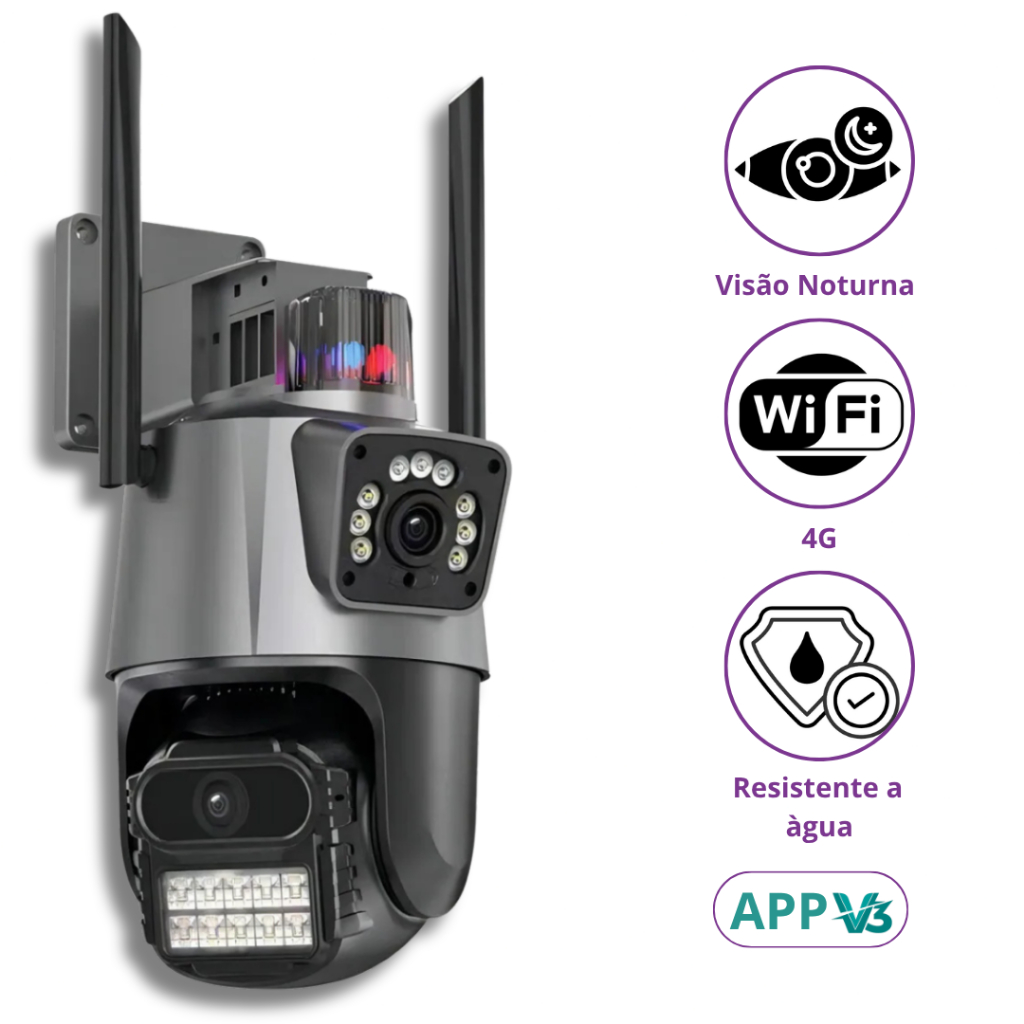Câmera Speed Dome Profissional Wi-fi App V3 Alarme Sirene Lente Dupla 3.6mm Rotação Visão Noturna