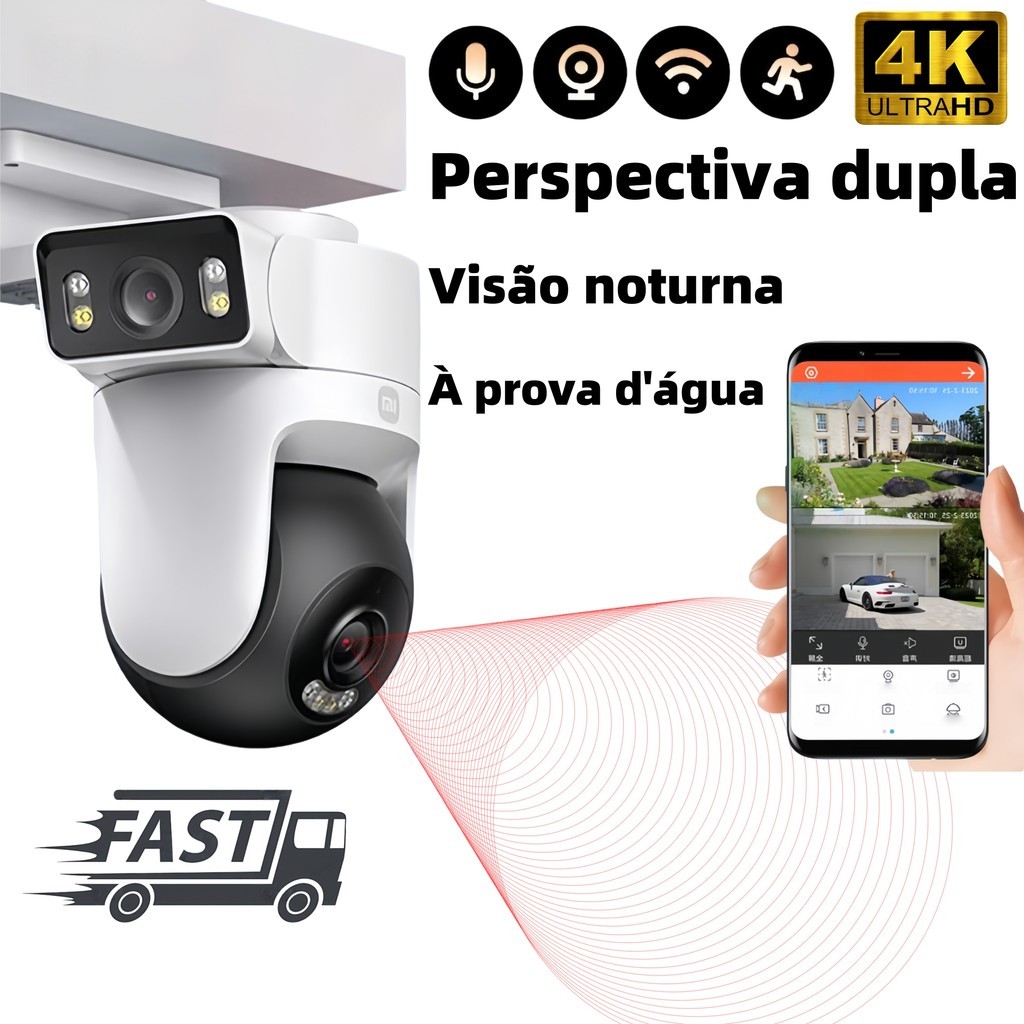 Camera Dupla 4k Hdr Wifi Prova D'água Profissional Inovadora com Visao Noturna C/InfravermelhoCâmera
