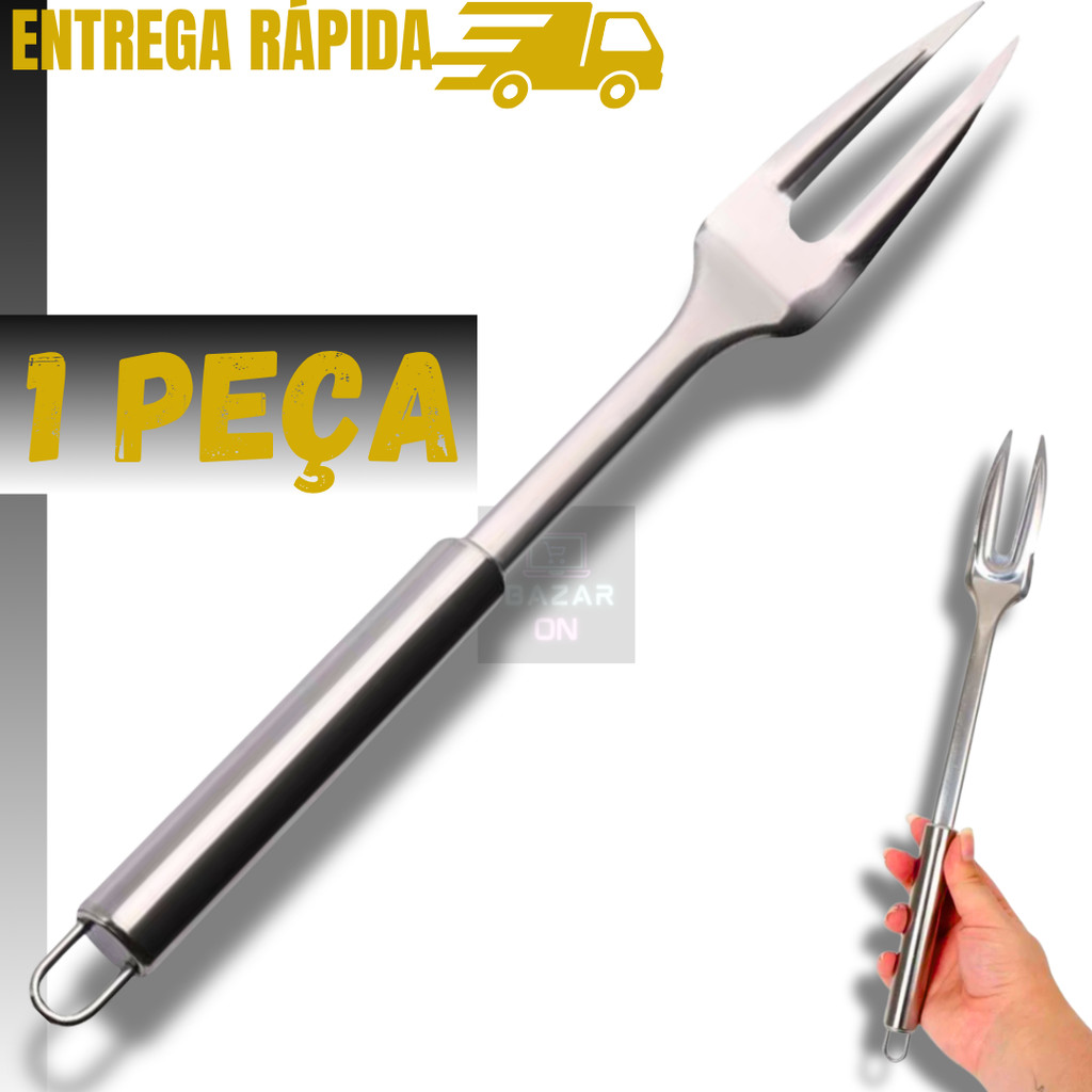 Garfo de Cozinha Trinchante Em Aço Inox Churrasco Cachorro Quente Hot Dog Carne Linguiça Grelhador